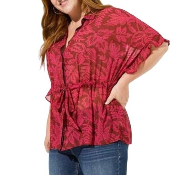 Torrid Floral Top 3X Pink Chic Chiffon Dolman Boho Western Retro Classic Sheer - Picture 1 of 14